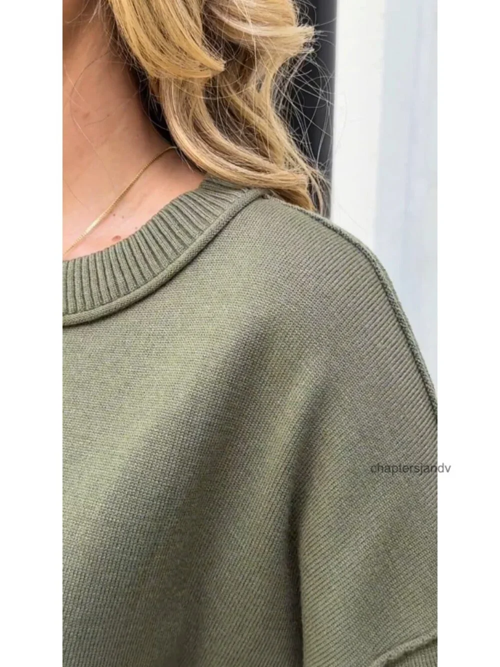 Oversized Cropped Knit Pullover Sweater 3/4 Sleeve Crew Neck Casual